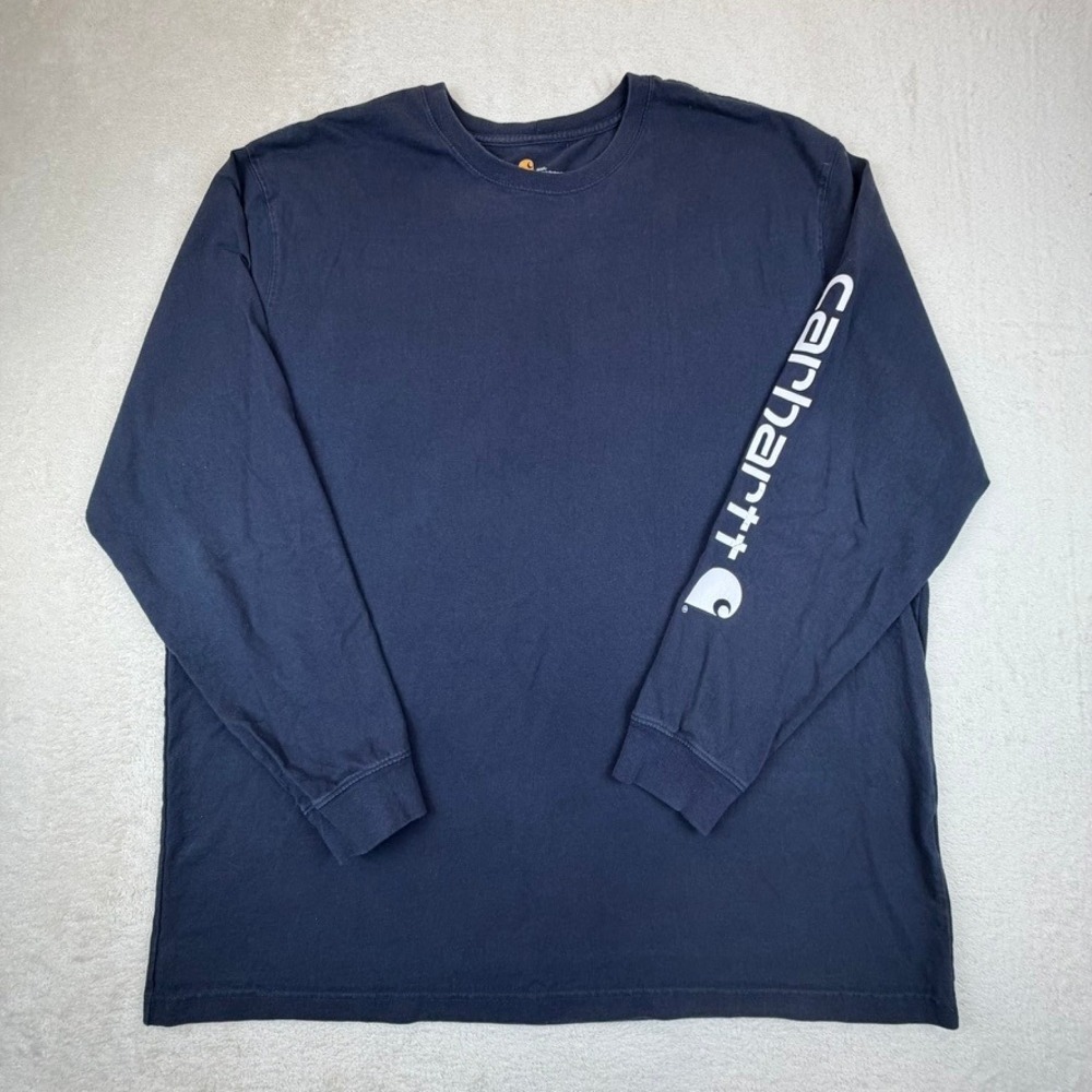 Carhartt K295 Mens 3XL Navy Blue Long Sleeve Graphic Logo T-Shirt Original Fit